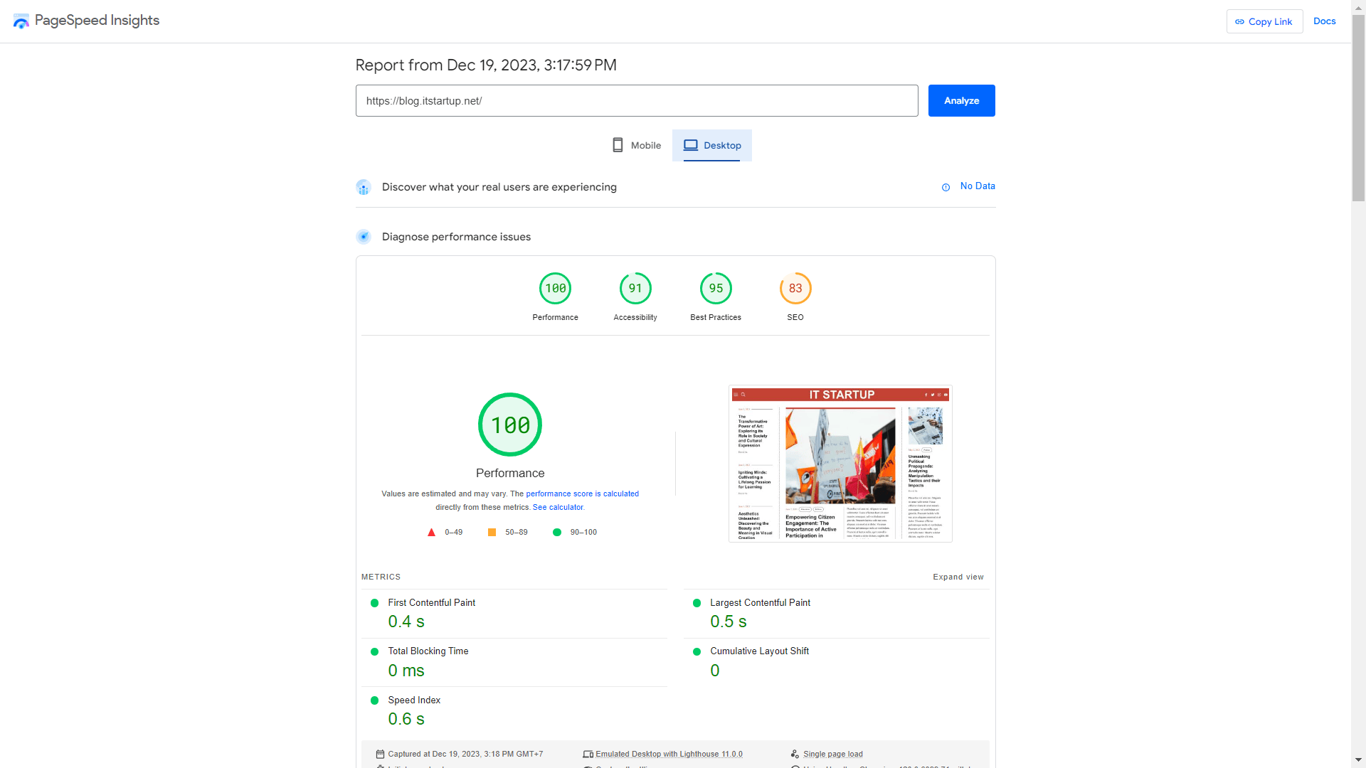 GeneratePress WordPress theme - Blazingly fast - It Startup